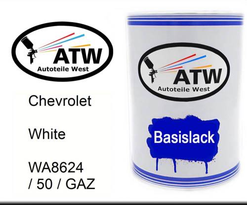Chevrolet, White, WA8624 / 50 / GAZ: 500ml Lackdose, von ATW Autoteile West.